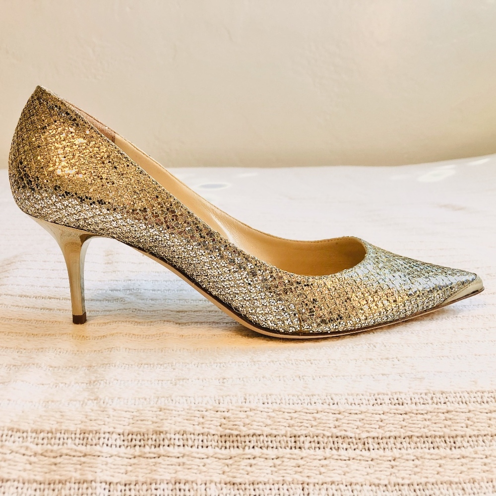 Jimmy Choo Glitter Fabric- Champagne. EUR 38